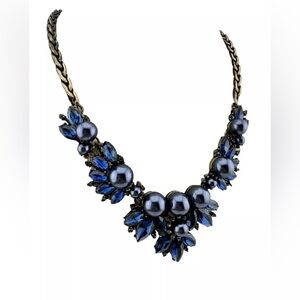 Banana Republic Necklace - Blue Rhinestones & Faux Pearls 18-20"